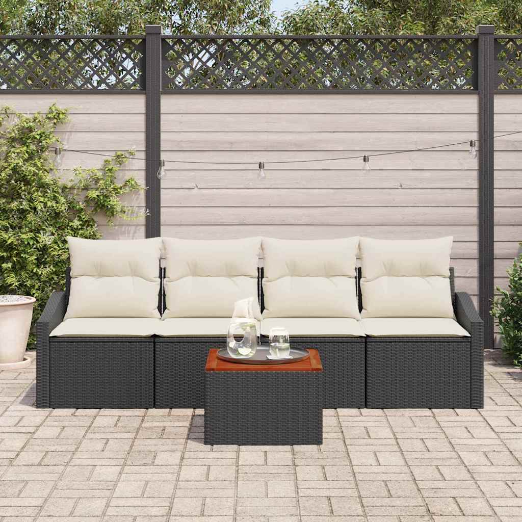 Havesofa Sæt med pude 5 pcs Sort polyrattan