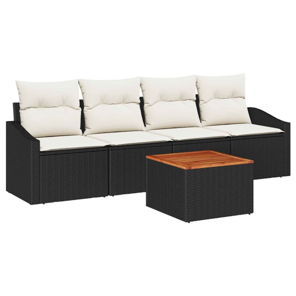 Havesofa Sæt med pude 5 pcs Sort polyrattan