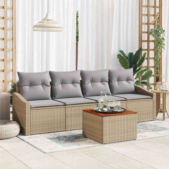 Havesofa Sæt med pude 5 pcs Beige polyrattan