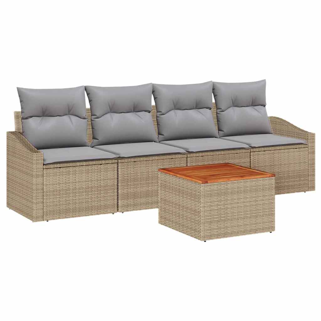 Havesofa Sæt med pude 5 pcs Beige polyrattan