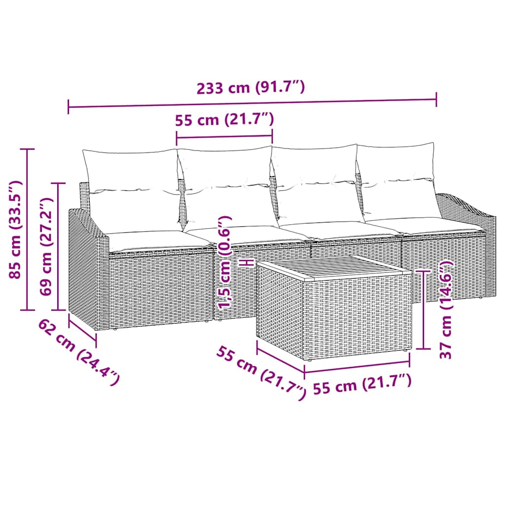 Havesofa Sæt 5 stk. Beige polyrattan