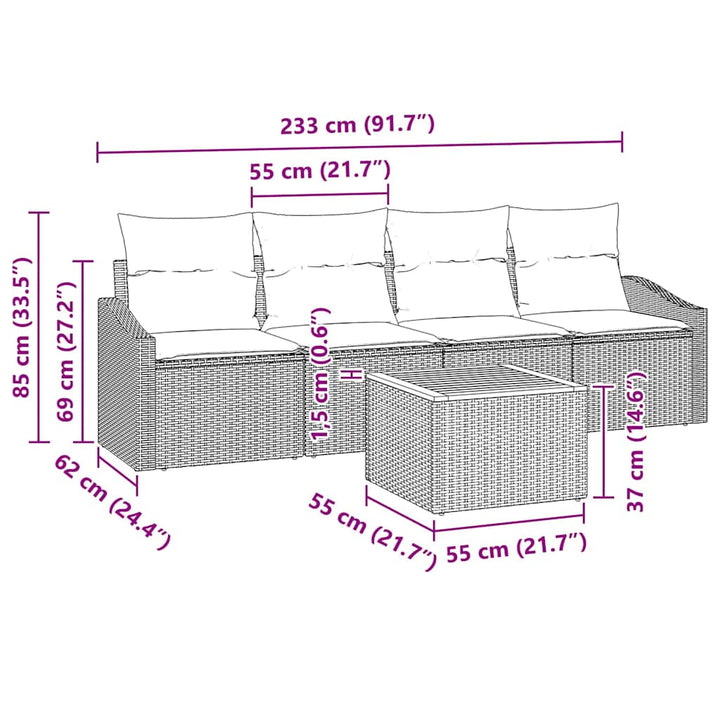 Havesofa Sæt 5 stk. Beige polyrattan