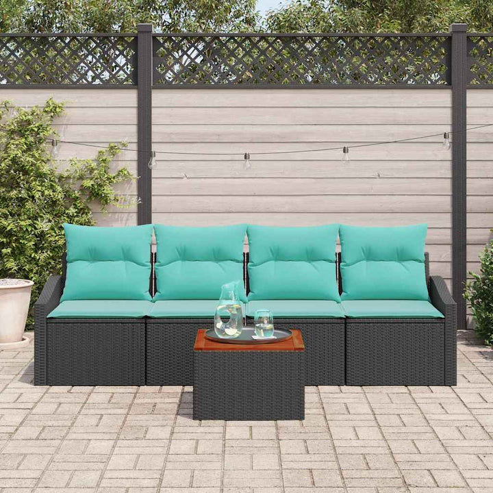 Havesofa Sæt med pude 5 pcs Sort polyrattan