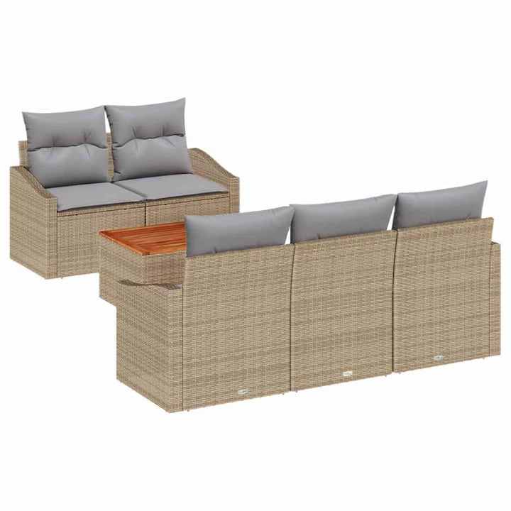 Havesofa Sæt med pude 6 pcs Beige polyrattan