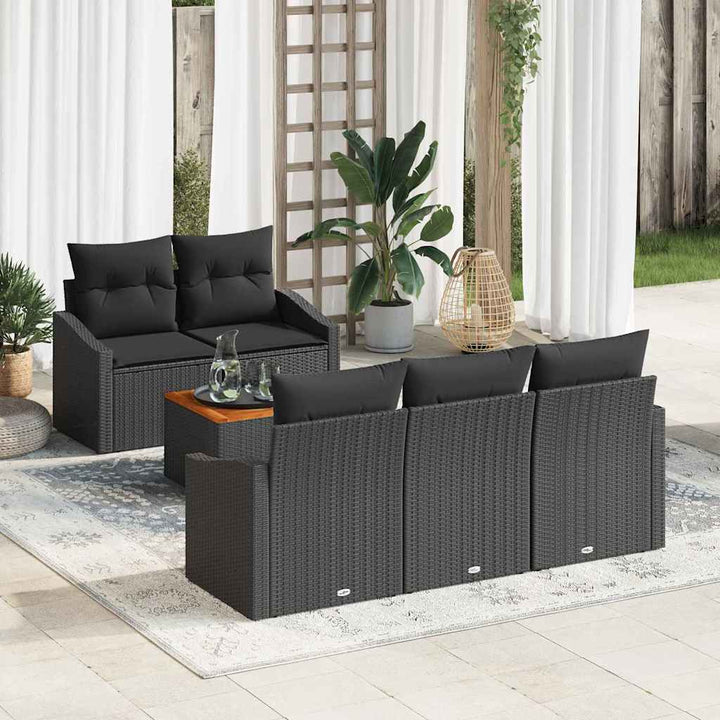 Havesofa Sæt 6 stk. Sort polyrattan