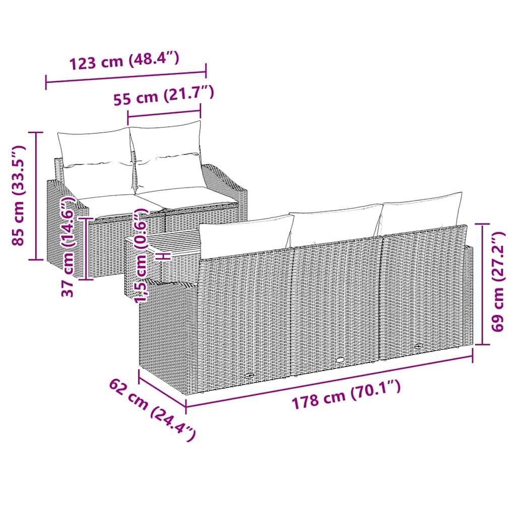 Havesofa Sæt 6 stk. Sort polyrattan