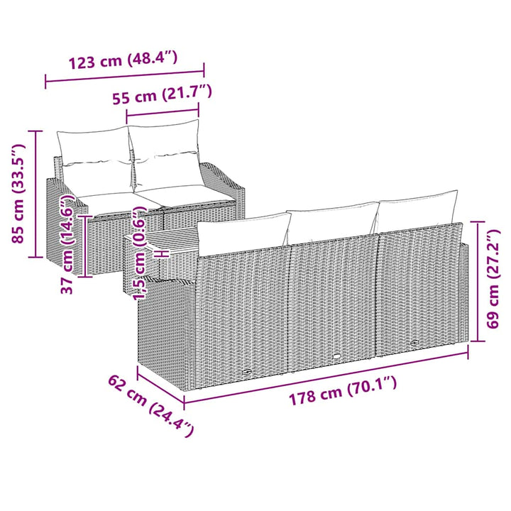 Havesofa Sæt 6 stk. Sort polyrattan