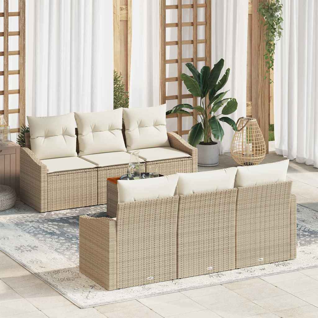 Havesofa Sæt med pude 7 pcs Beige polyrattan