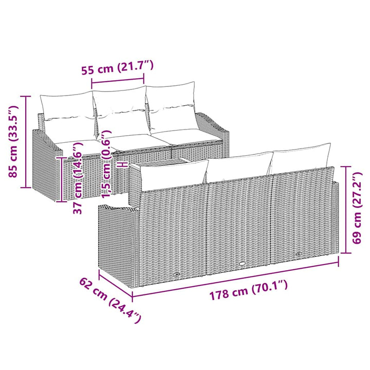 Havesofa Sæt 7 stk. Beige polyrattan