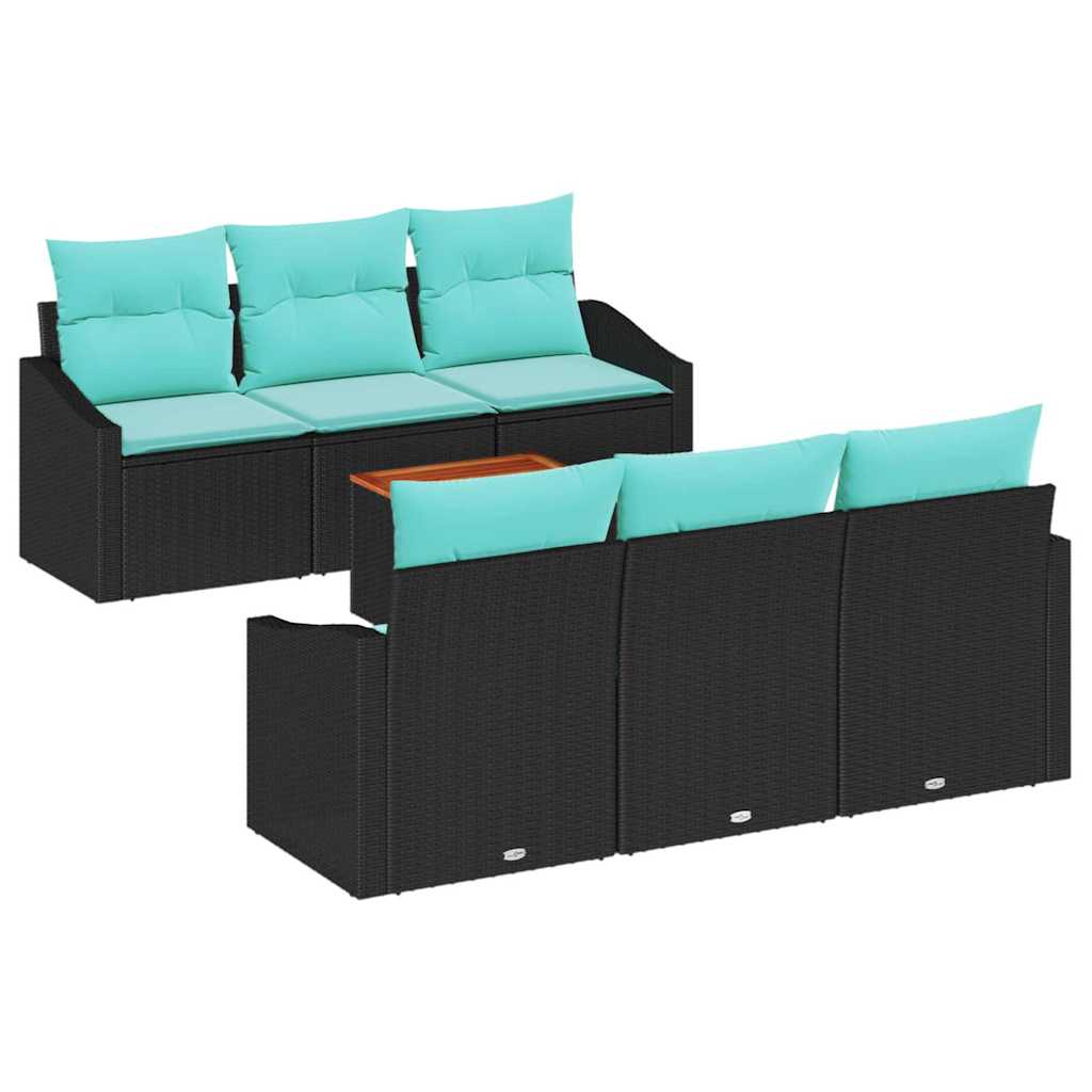 Havesofa Sæt med pude 7 pcs Sort polyrattan
