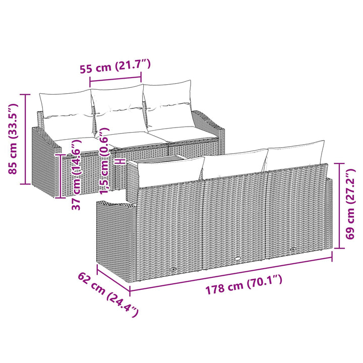 Havesofa Sæt med pude 7 pcs Sort polyrattan