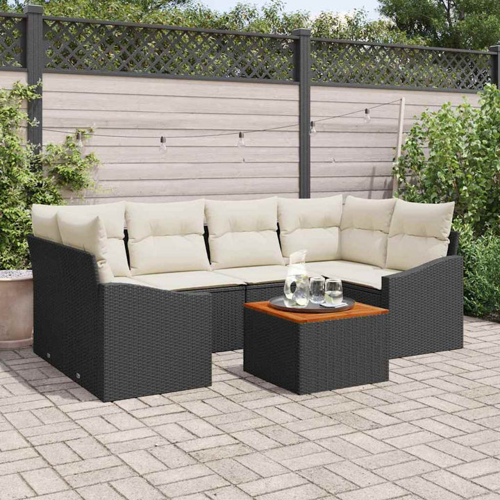Havesofa Sæt med pude 7 pcs Sort polyrattan