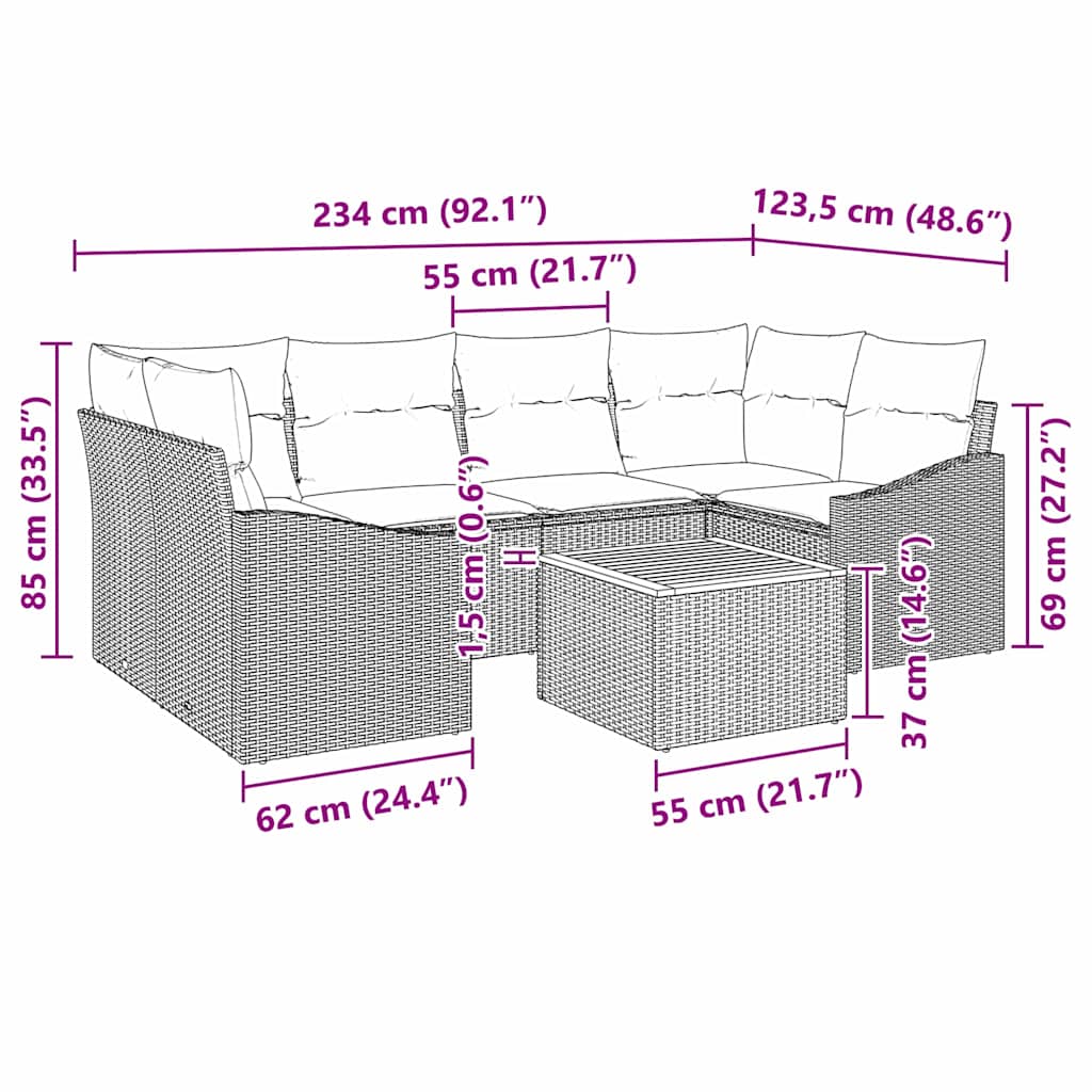 Havesofa Sæt 7 stk. Grå polyrattan