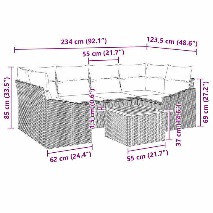 Havesofa Sæt 7 stk. Grå polyrattan