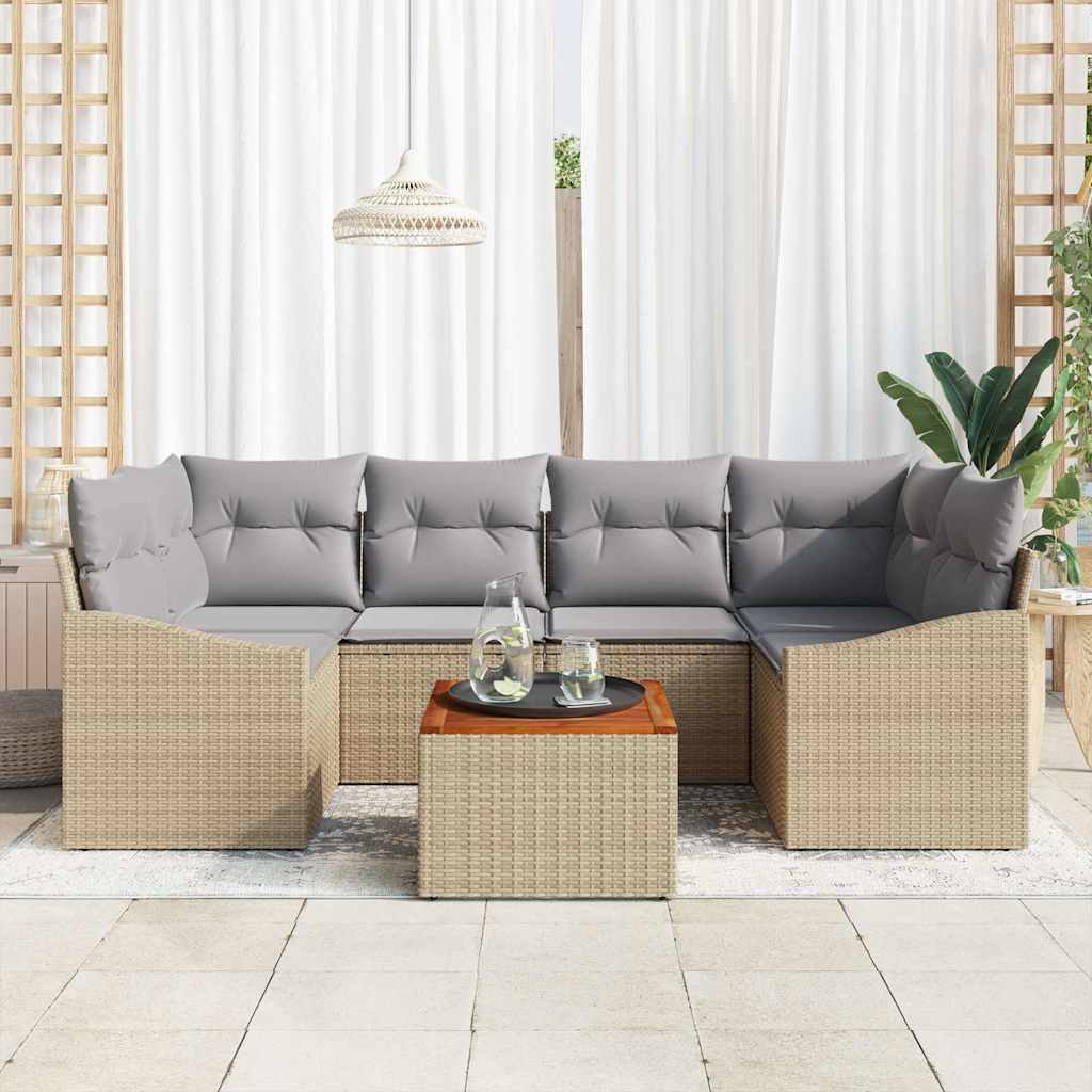 Havesofa Sæt 7 stk. Beige polyrattan