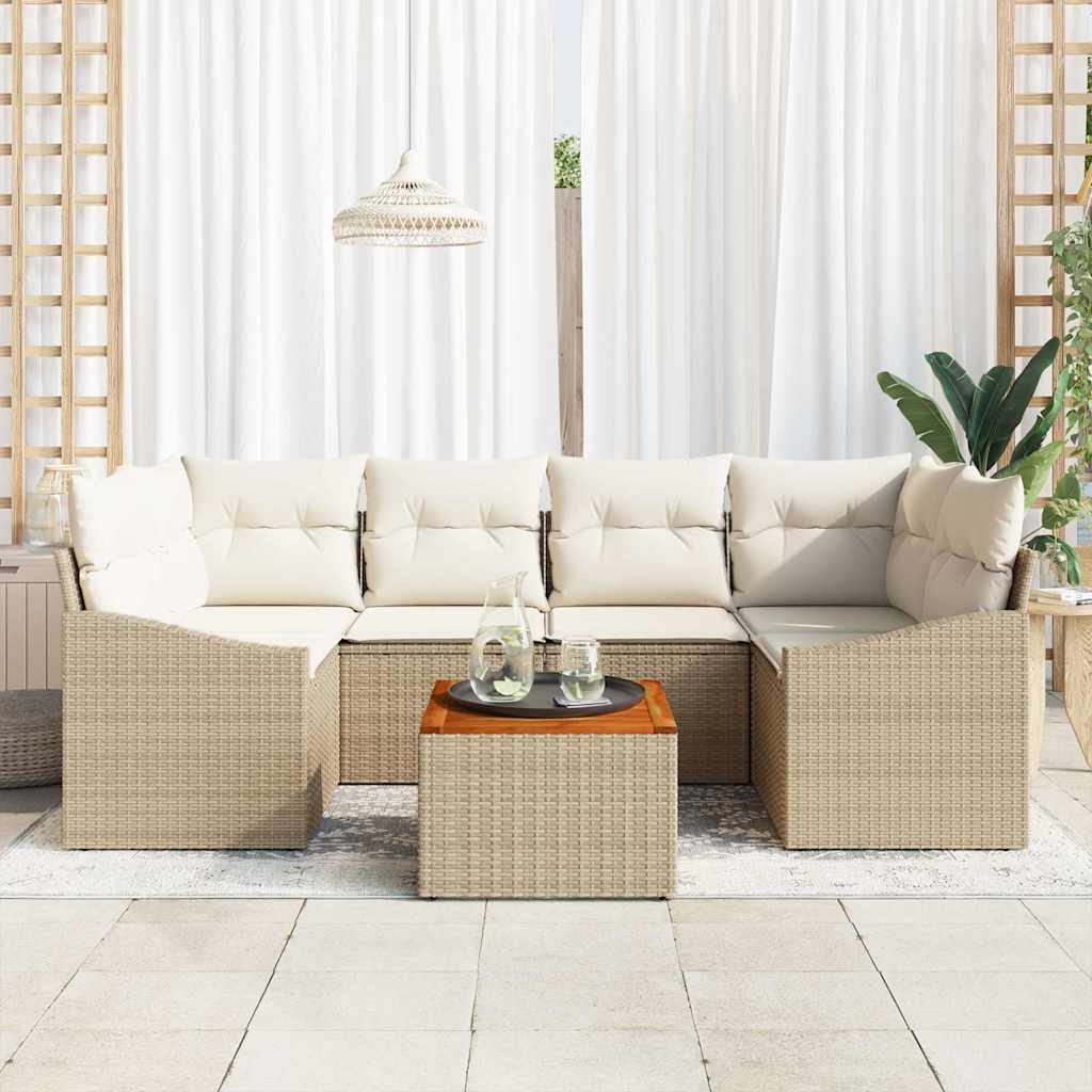 Havesofa Sæt 7 stk. Beige polyrattan