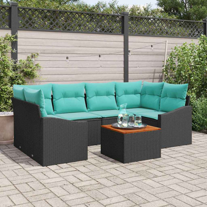 Havesofa Sæt med pude 7 pcs Sort polyrattan