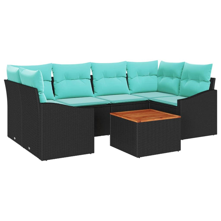 Havesofa Sæt med pude 7 pcs Sort polyrattan