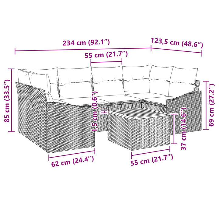Havesofa Sæt med pude 7 pcs Sort polyrattan