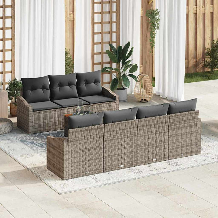 Havesofa Sæt med pude 8 pcs Grå polyrattan