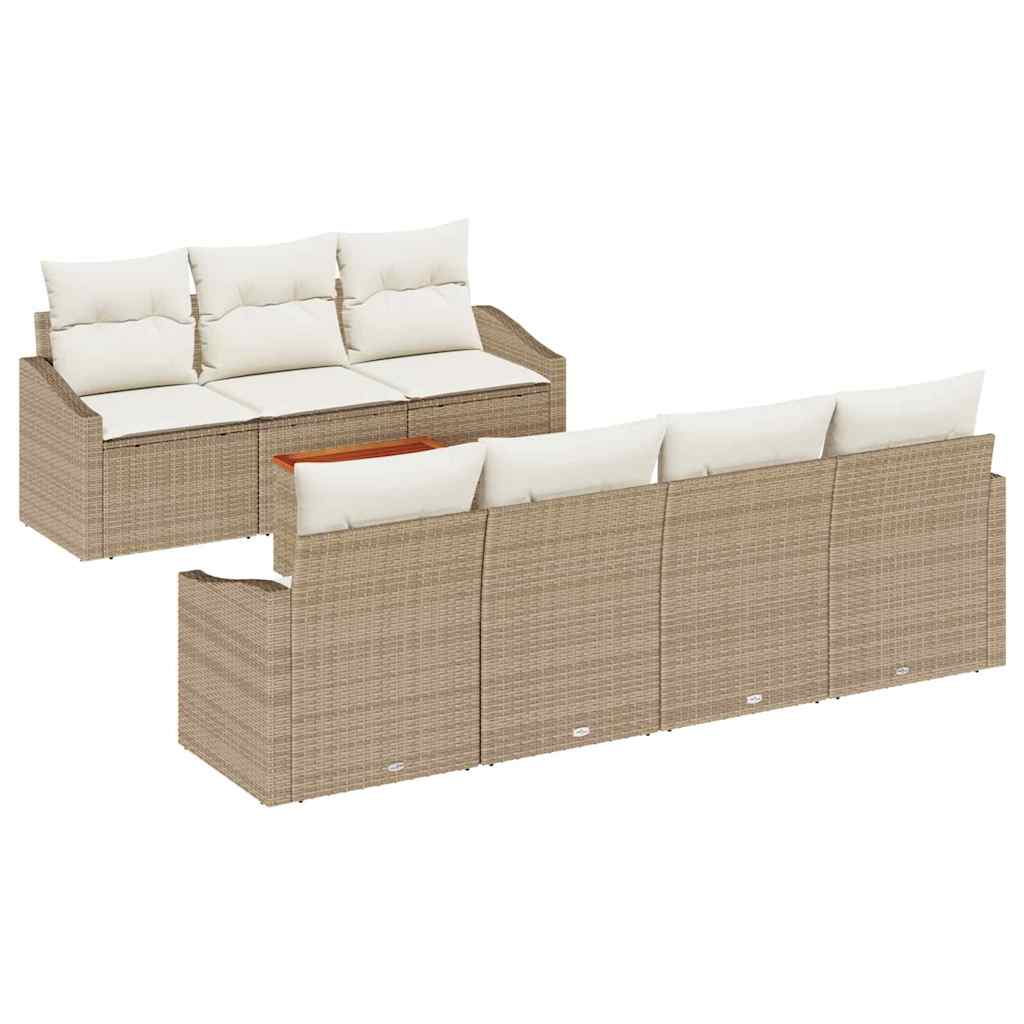 Havesofa Sæt med pude 8 pcs Beige polyrattan