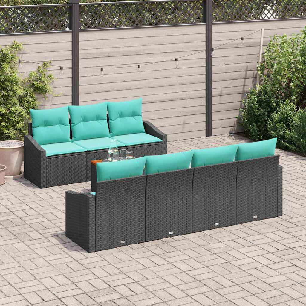 Havesofa Sæt med pude 8 pcs Sort polyrattan