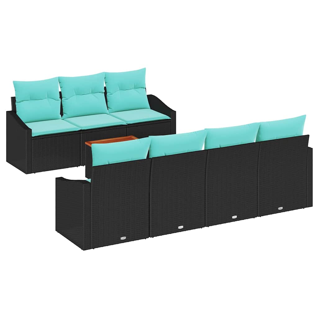 Havesofa Sæt med pude 8 pcs Sort polyrattan