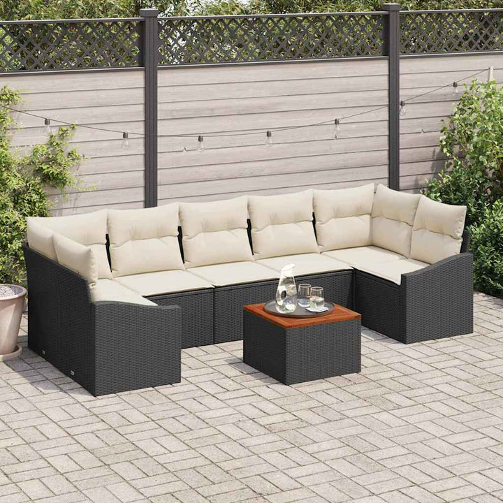 Havesofa Sæt 8 stk. Sort polyrattan