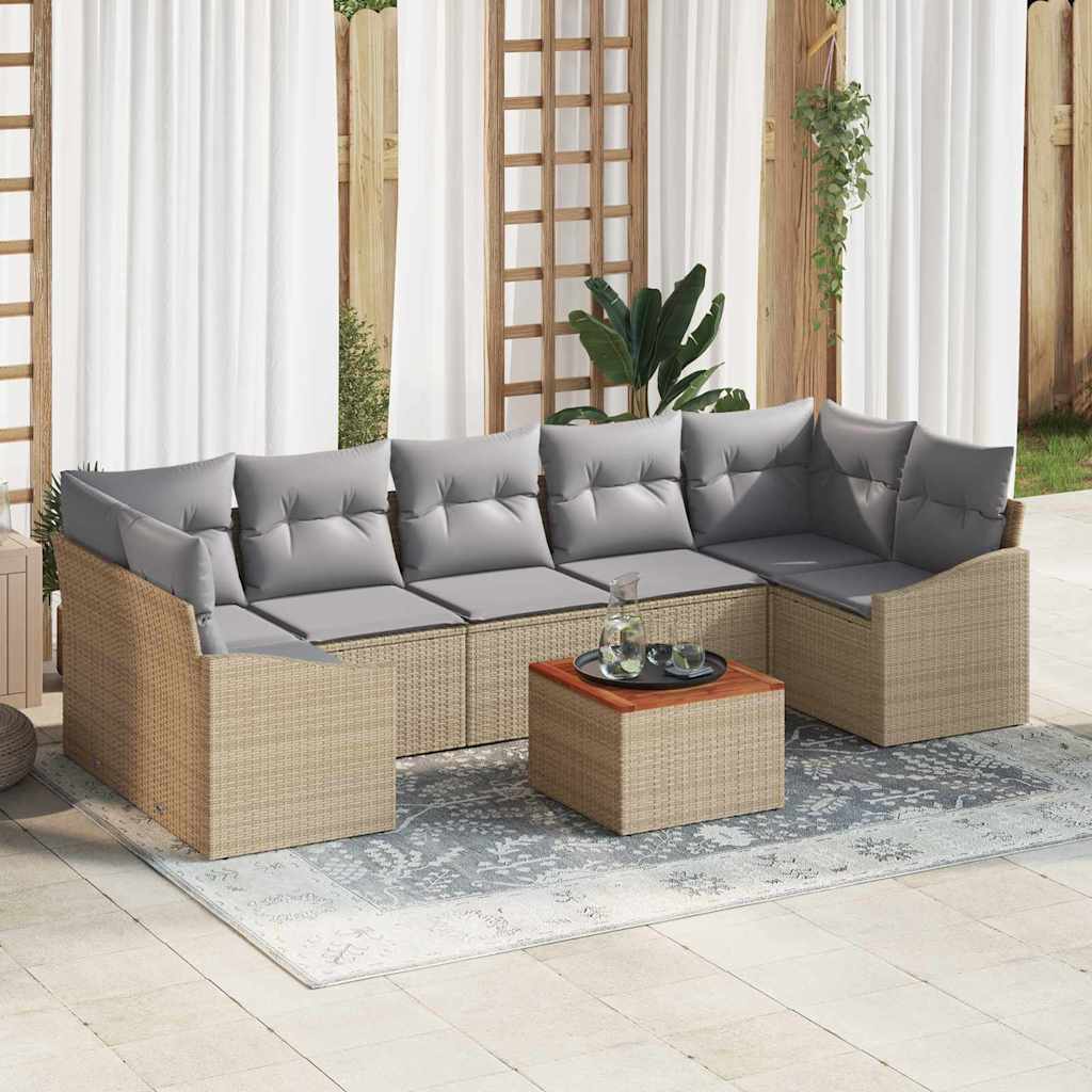 Havesofa Sæt med pude 8 pcs Beige polyrattan