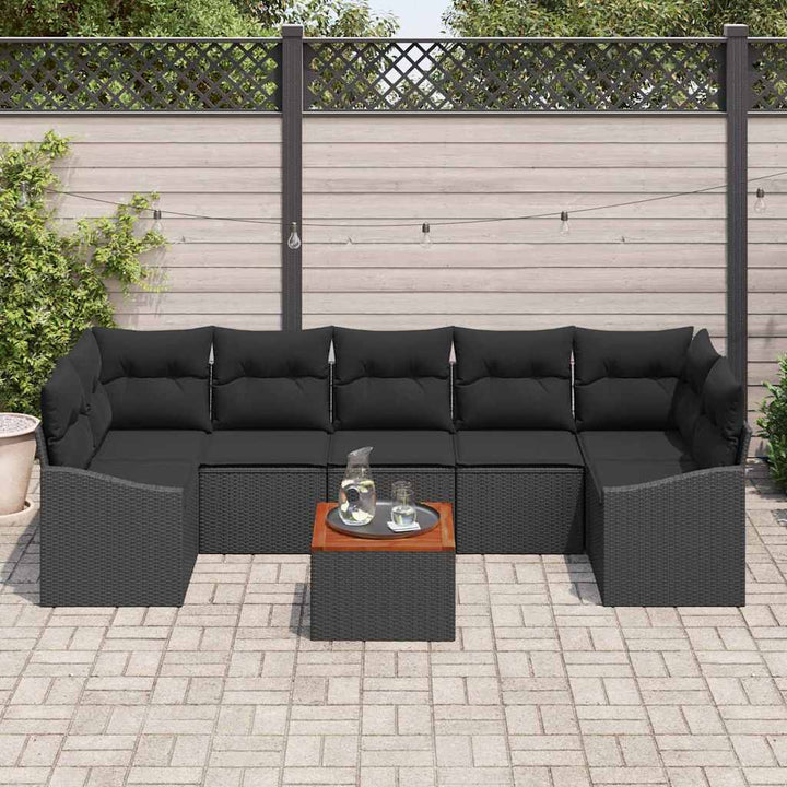 Havesofa Sæt med pude 8 pcs Sort polyrattan