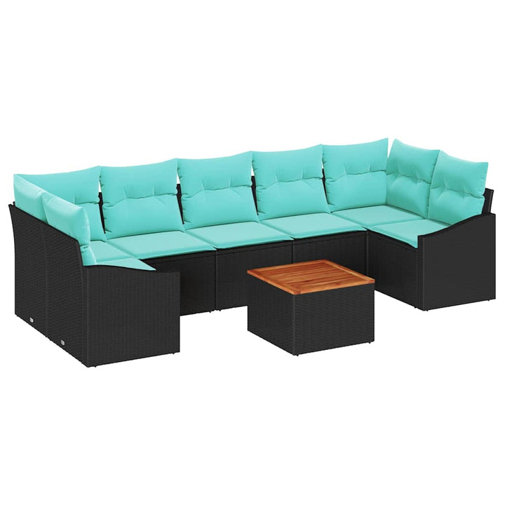 Havesofa Sæt med pude 8 pcs Sort polyrattan