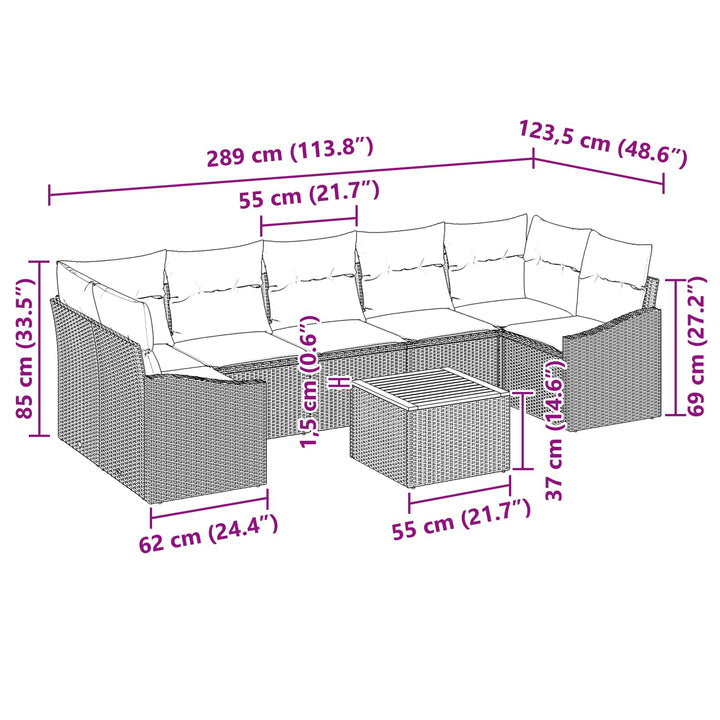 Havesofa Sæt med pude 8 pcs Sort polyrattan