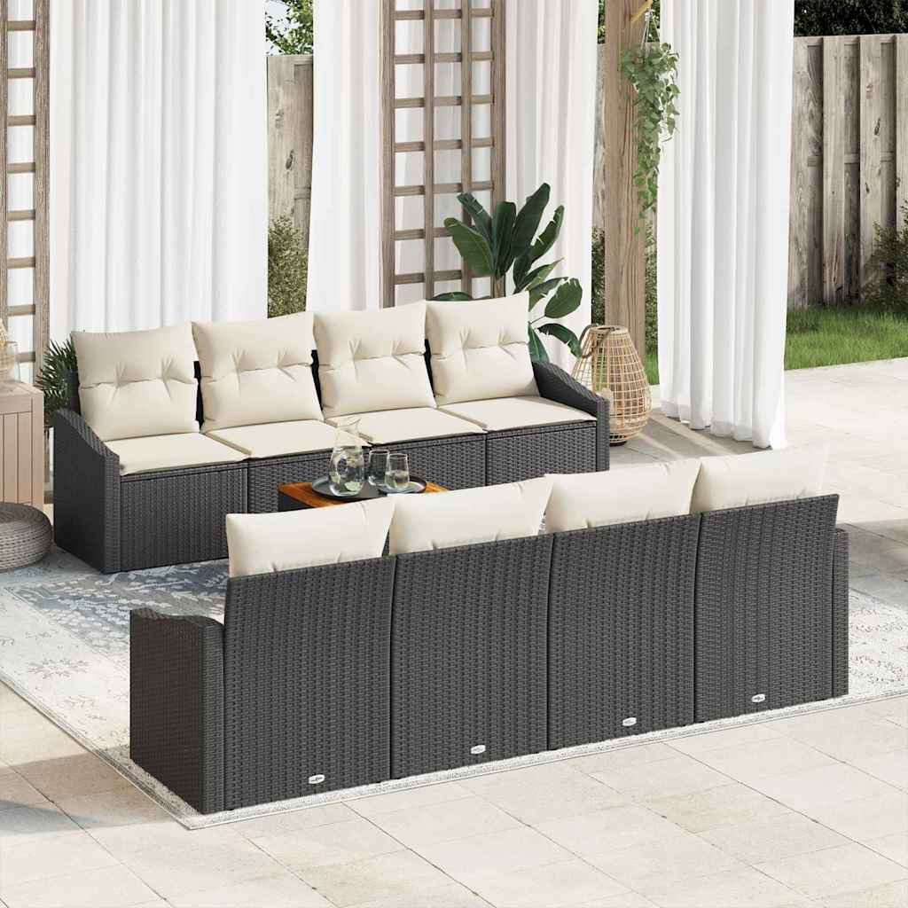 Havesofa Sæt med pude 9 pcs Sort polyrattan