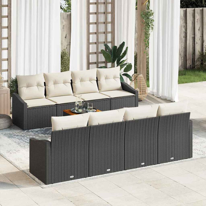 Havesofa Sæt med pude 9 pcs Sort polyrattan