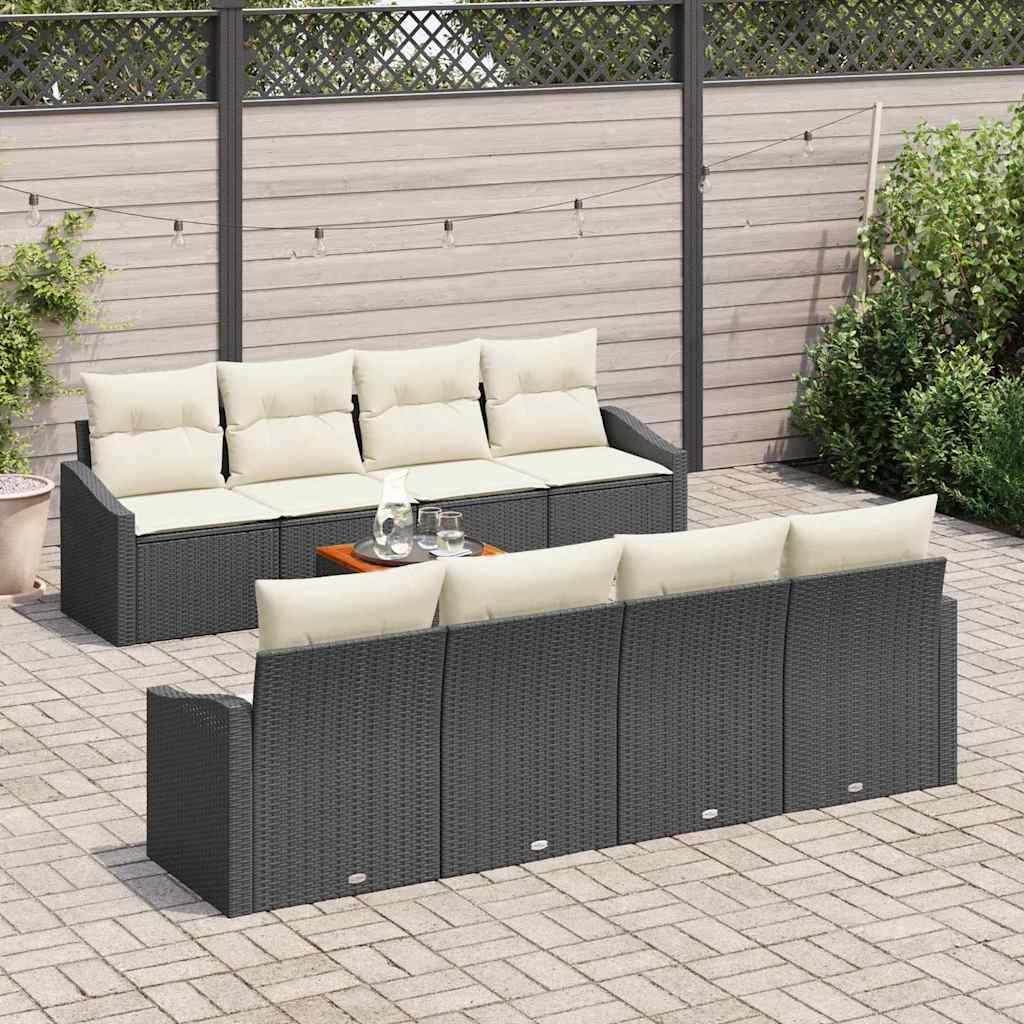 Havesofa Sæt med pude 9 pcs Sort polyrattan