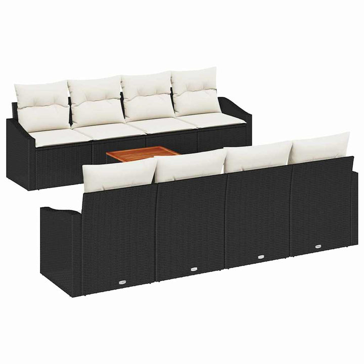 Havesofa Sæt med pude 9 pcs Sort polyrattan
