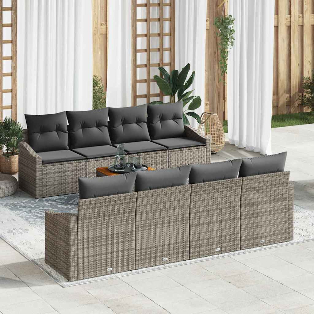 Havesofa Sæt med pude 9 pcs Grå polyrattan