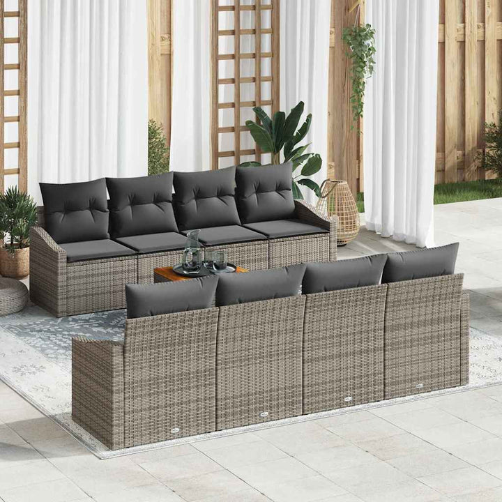 Havesofa Sæt med pude 9 pcs Grå polyrattan
