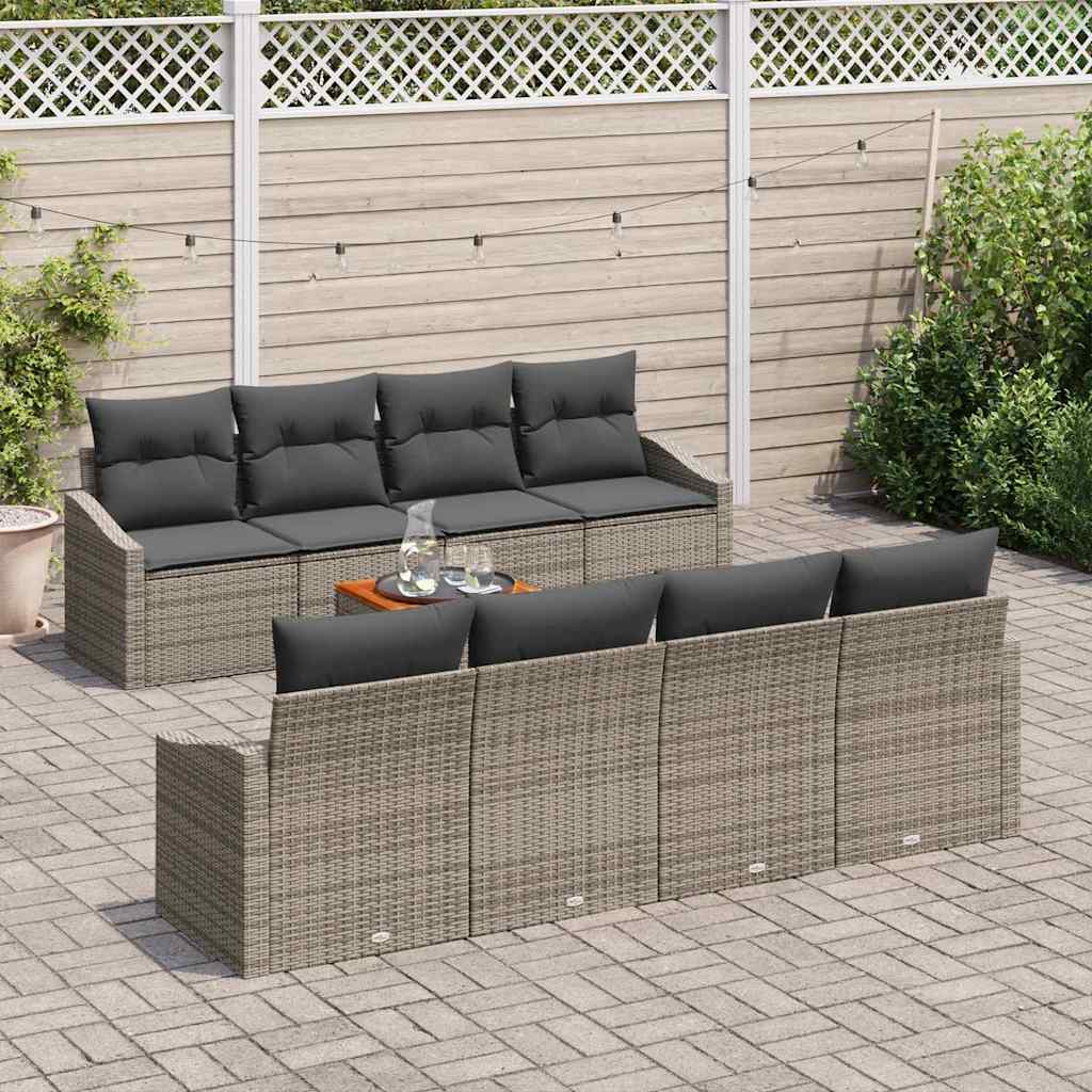 Havesofa Sæt med pude 9 pcs Grå polyrattan