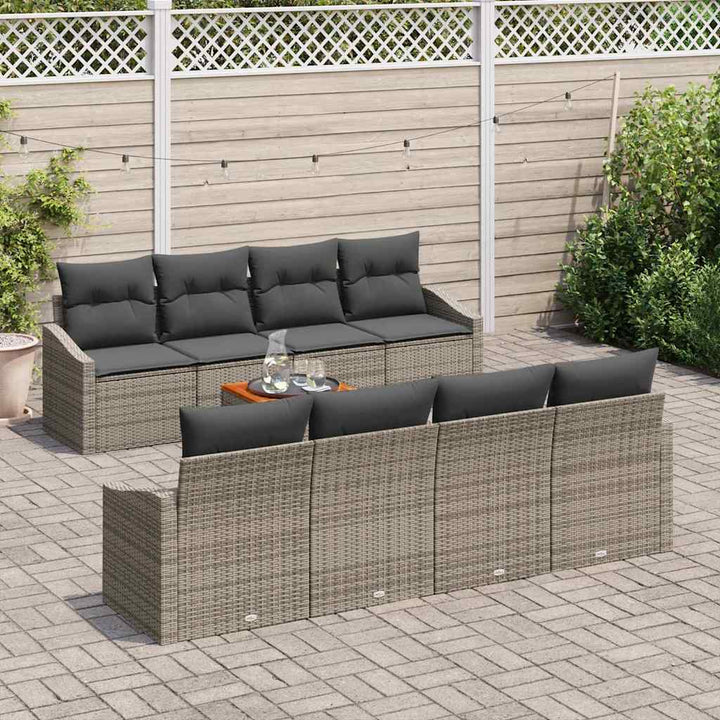 Havesofa Sæt med pude 9 pcs Grå polyrattan