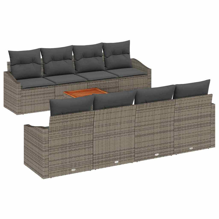 Havesofa Sæt med pude 9 pcs Grå polyrattan