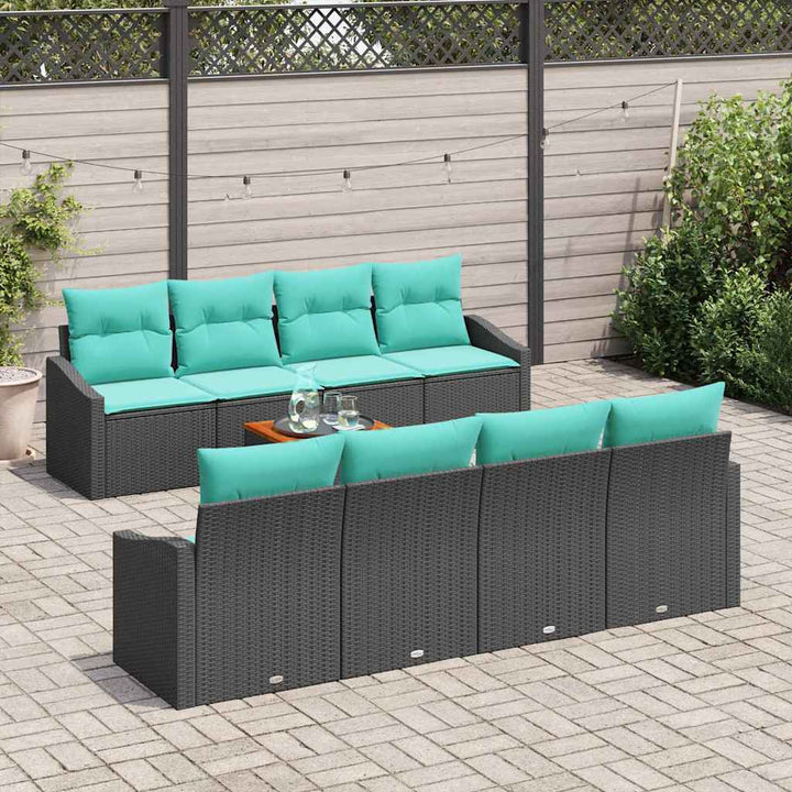Havesofa Sæt med pude 9 pcs Sort polyrattan