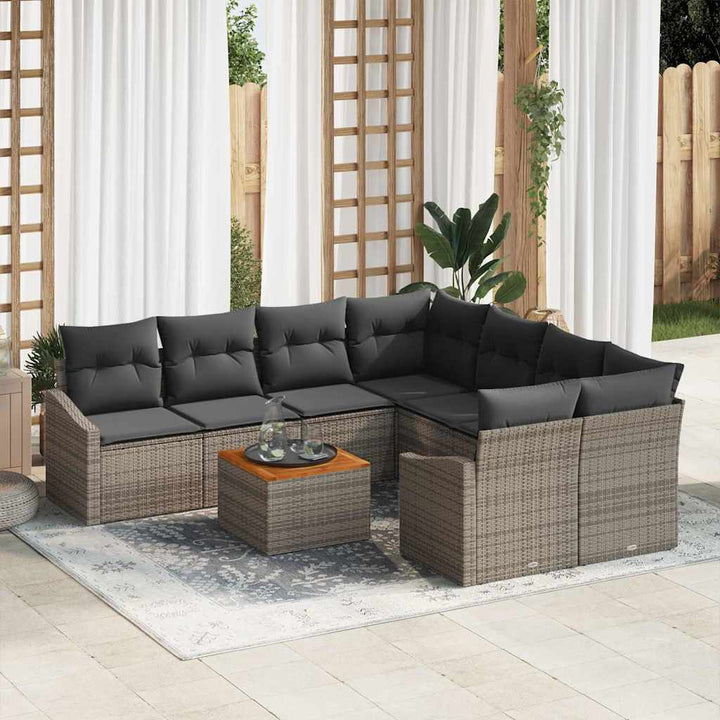 Havesofa Sæt med pude 9 pcs Grå polyrattan