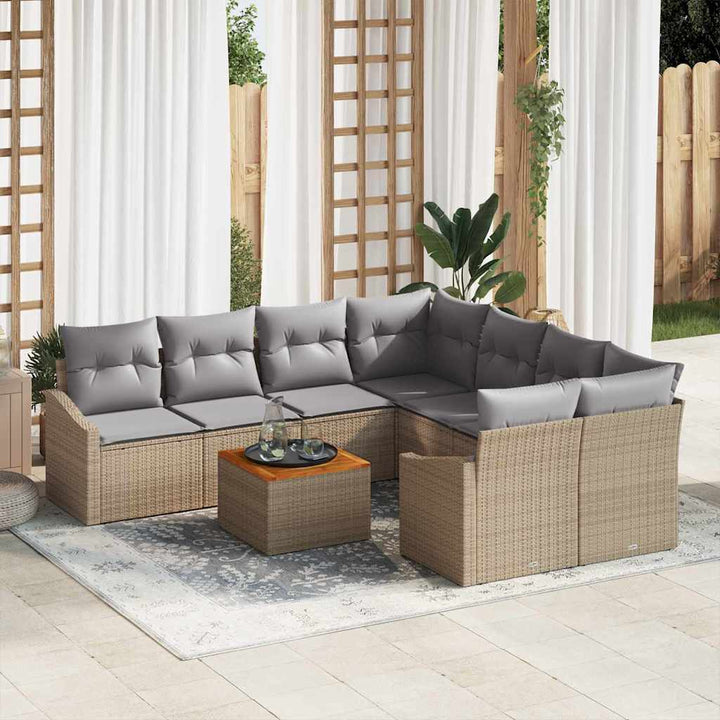 Havesofa Sæt med pude 9 pcs Beige polyrattan