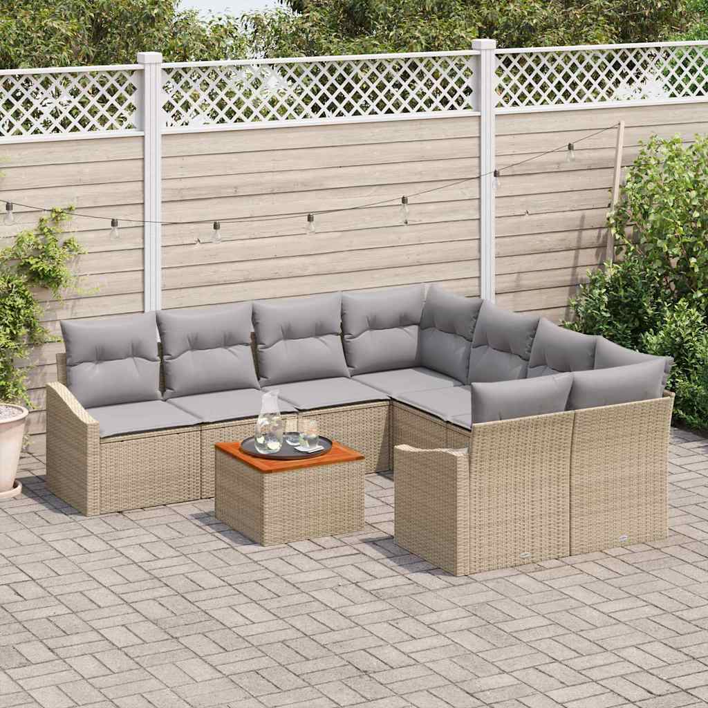 Havesofa Sæt med pude 9 pcs Beige polyrattan