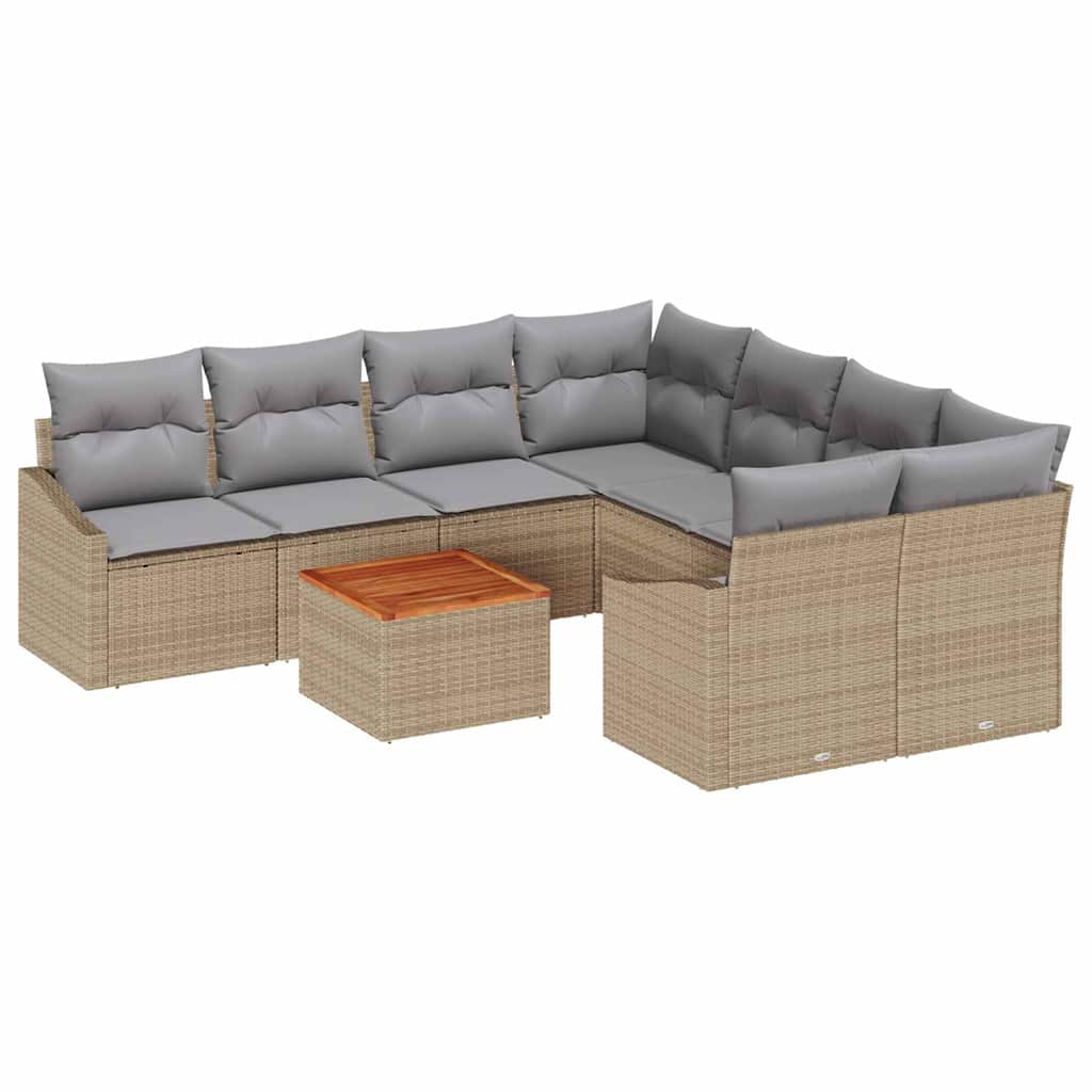 Havesofa Sæt med pude 9 pcs Beige polyrattan