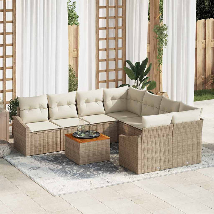 Havesofa Sæt med pude 9 pcs Beige polyrattan