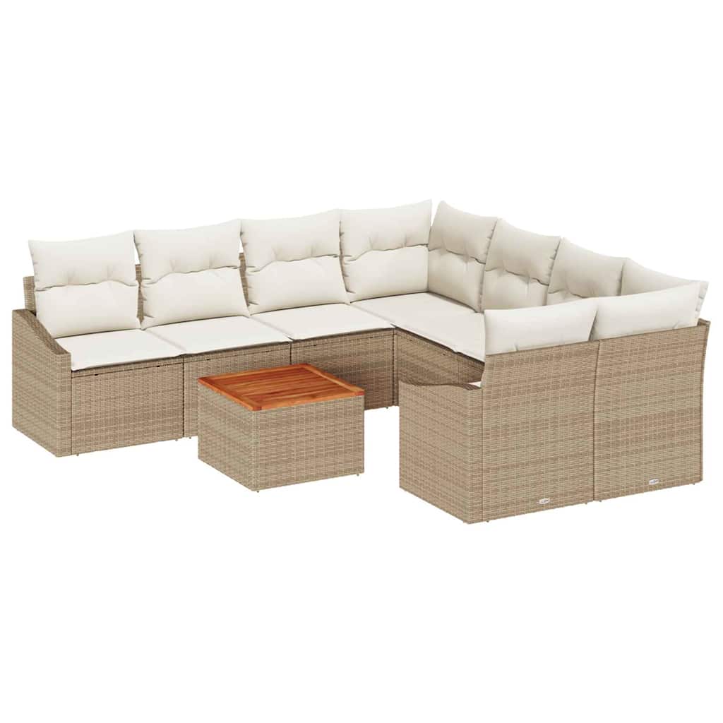 Havesofa Sæt med pude 9 pcs Beige polyrattan