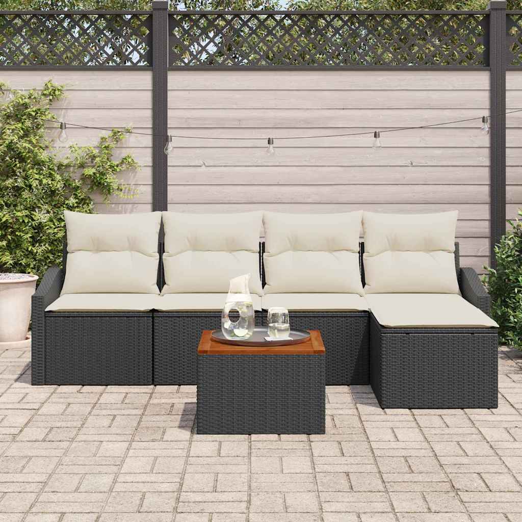 Havesofa Sæt med pude 6 pcs Sort polyrattan