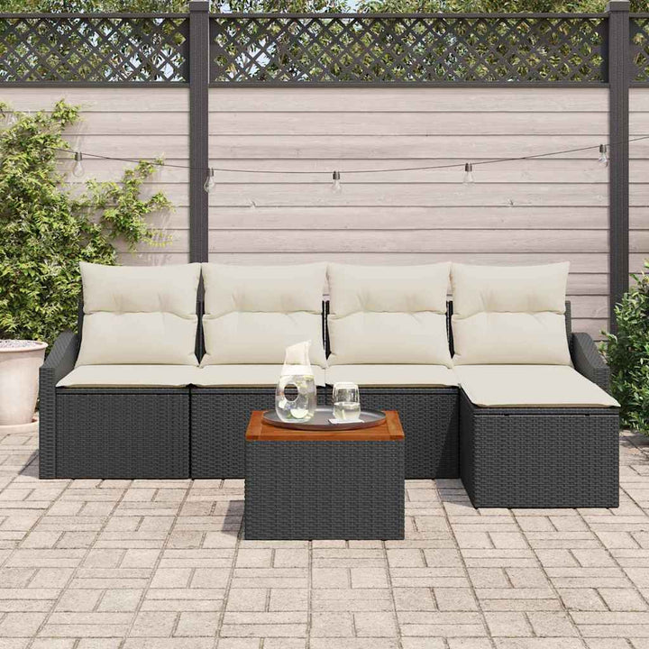Havesofa Sæt med pude 6 pcs Sort polyrattan